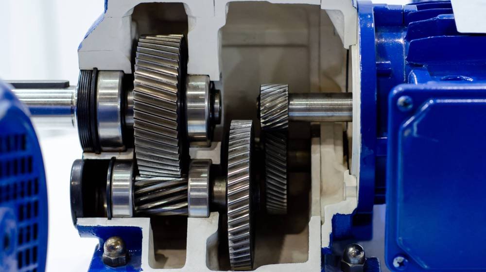 Close-up,Of,Cross-section,Helical,Gearbox,With,Motor